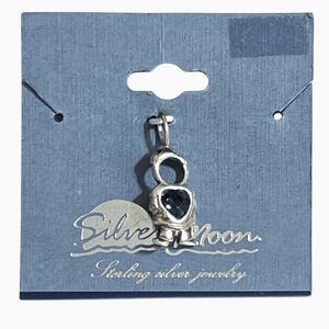 VTG Silver Moon Boy Charm December Blue Heart Birthstone Son Pendant Sterling